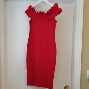 Zara Red Dress with Ruffle Detail. Size Eur28